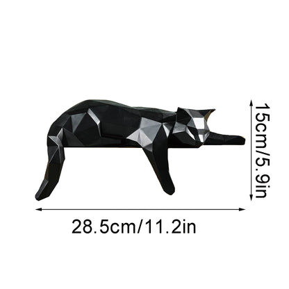 Weiße und schwarze Katzenstatue - Geometrische, moderne Raumdekor-Figur, Skulptur für Heim und Büro, als Tisch-, Regal- und Schreibtischdekoration, liegende Katze