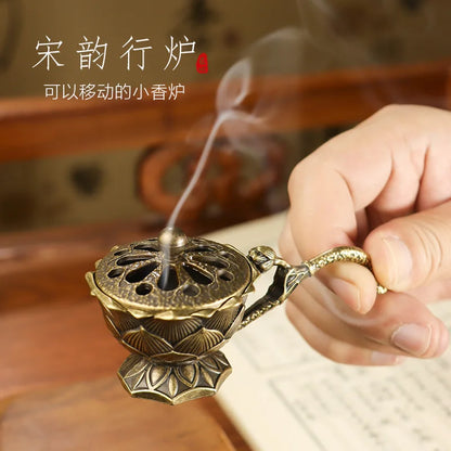 Lotusblume Räucherstäbchenbrenner mit Griff Retro Kupfer Lotus Aushöhlen Räucherstäbchen Brenner Messing Kleine Metall Handwerk Wohnkultur