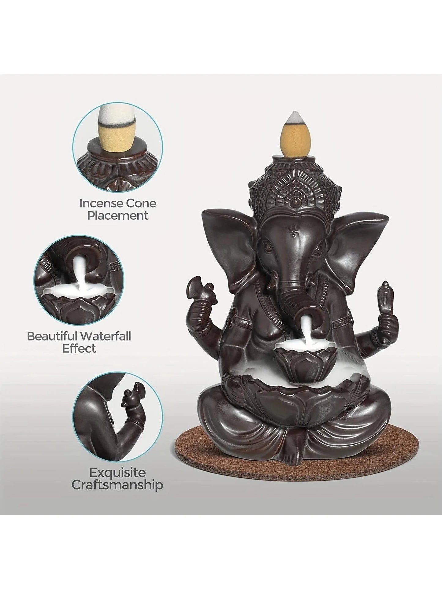 1 stück Ganesha Wasserfall Räucherstäbchenbrenner, Keramik Rückfluss Räuchergefäß Räucherstäbchen Halter, Yoga Aromatherapie Elefant Ornament Home Decor