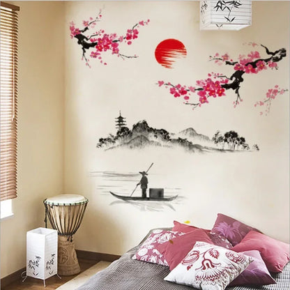 Chinesischer Stil Sakura Japanische Rosa Kirschblüte Baum Dekoration Wandbild Aufkleber Wandaufkleber Poster Tapete Dekor.