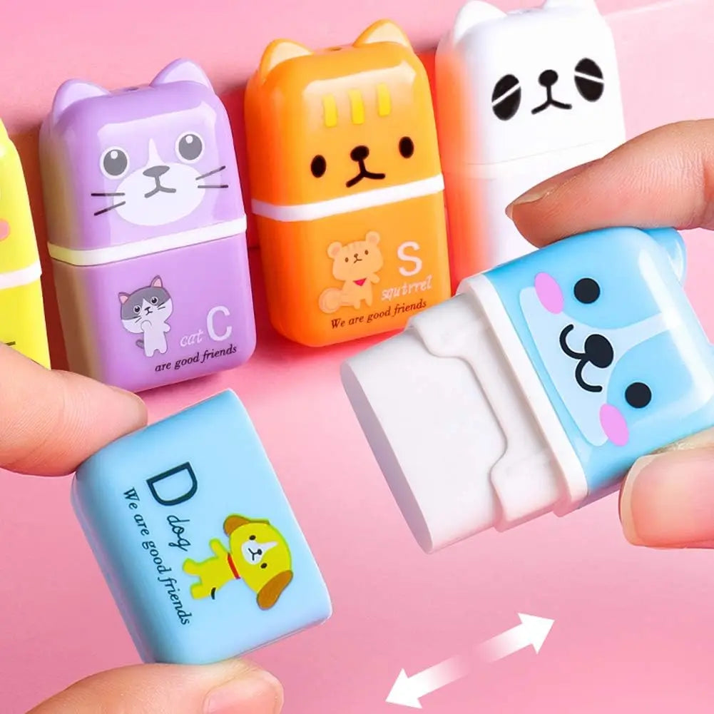 6 Stück süßer Bleistiftradierer, Cartoon Tier Thema Walze bunter Rechteck Radiergummi, Bleistift Gummi Radiergummi für Kinder Schule Büro s