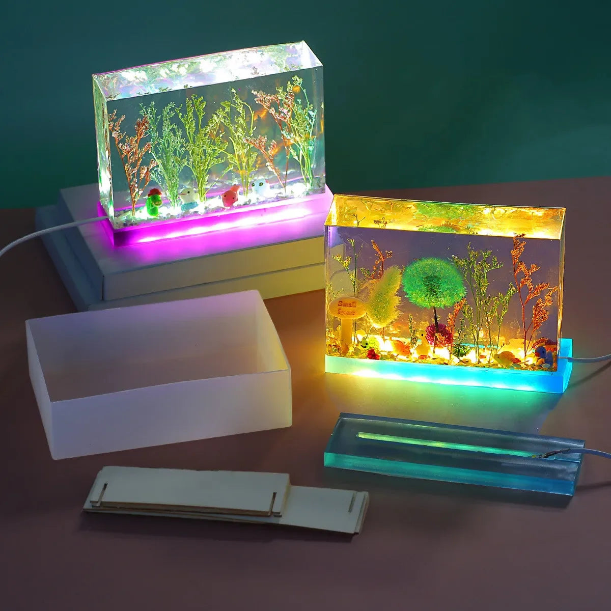 Trockenblume 3D Würfel Ornament, quadratischer LED-Lampenhalter, quaderförmige Silikonform