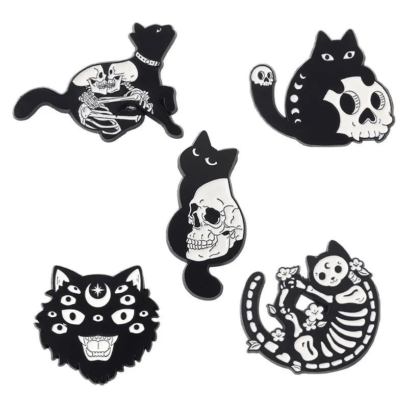 Ghose Skull Cat Emaille Pin – Anime Reversnadeln für Rucksäcke, Süße Abzeichen für Kleidung, Schmuckzubehör
