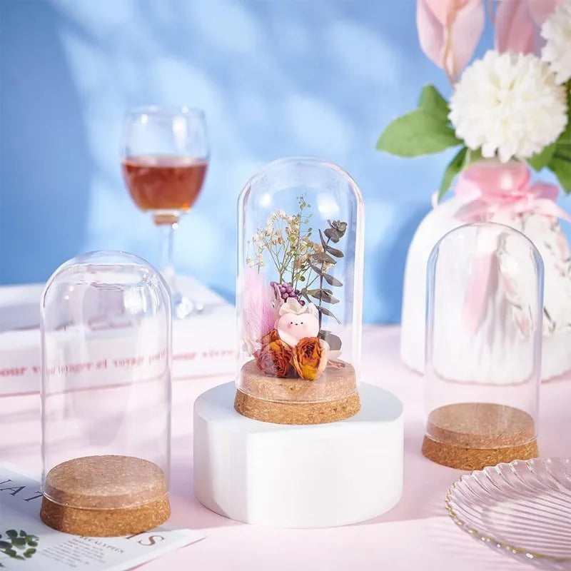 3 Set Kuppel Display Glas Glas mit Kork 65x133mm Glocke Cloche Glas Dekoration Etui für Blumen Pflanzen Exemplare Handwerk Dekorationen