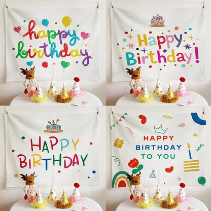 Ins Hanging Cloth Party Background Happy Birthday Tapestry Decor Cloth Children Room Wall Cute Tapestry Home Decor Photo Props
