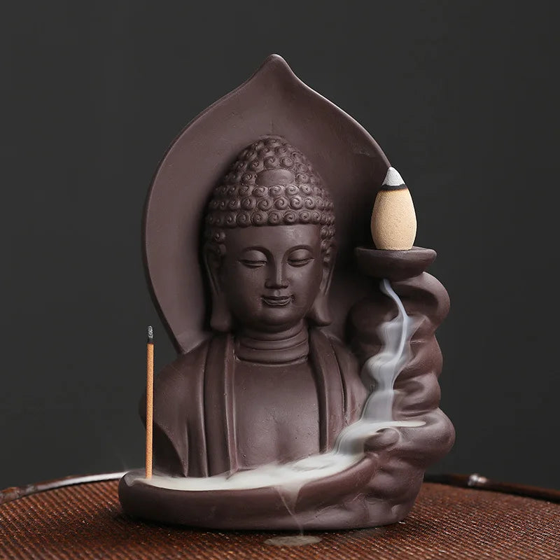 1Pc Glückverheißende Wolken Buddha Lila Ton Rückfluss Räucherstäbchen Brenner Räucherstäbchen Halter Home Office Teehaus Dekorieren -Kein Weihrauch