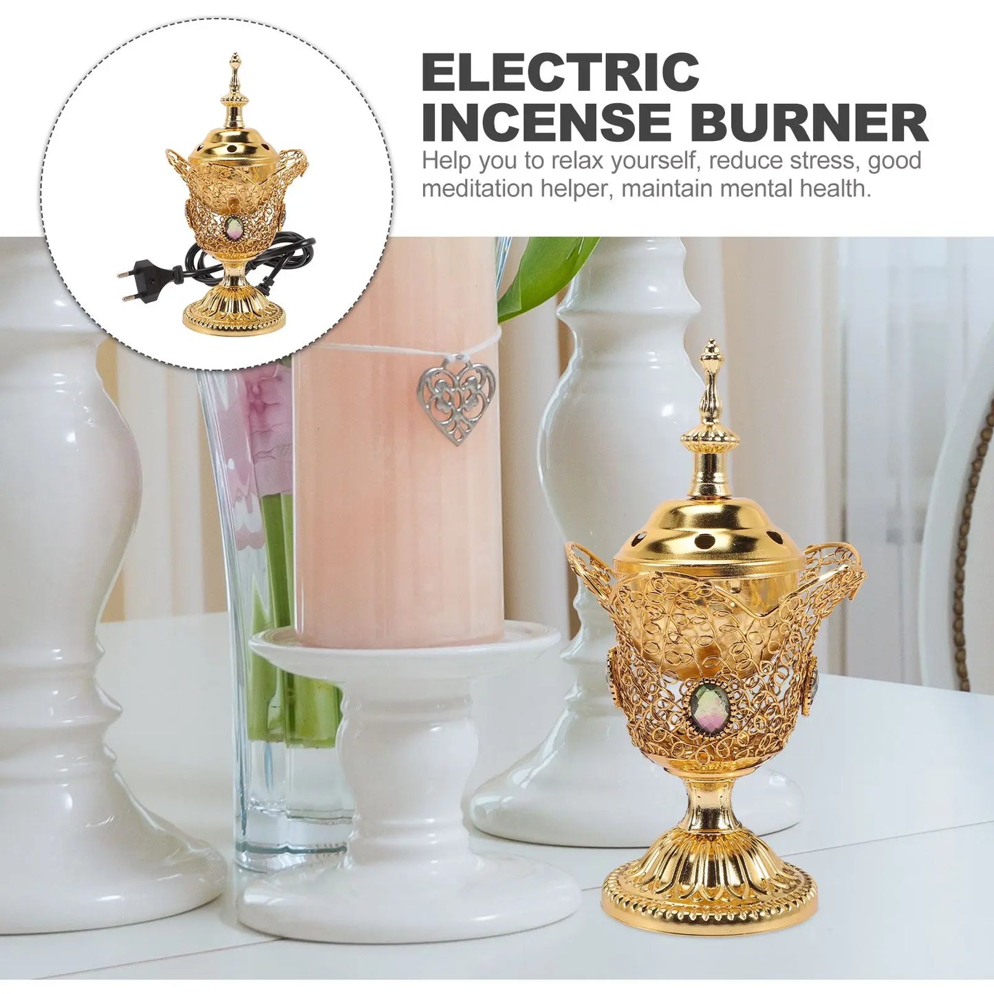 Elektrischer Räuchergefäß für die Kirche im Nahen Osten, Metall-Räuchergefäß, Vintage-Räuchergefäß, Vintage-Sandelholz-Räuchergefäß (EU-Stecker)