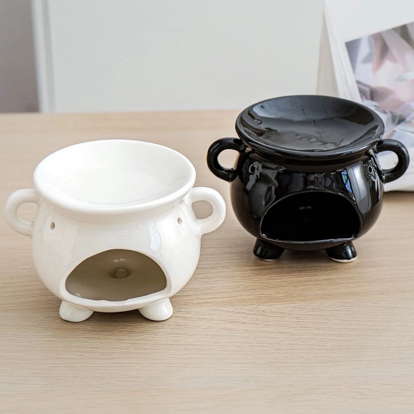 Keramik Teelichthalter und Ätherischer Öl-Diffuser – Desktop Ornament, Duftwärmer für Büro, Yogaraum oder Sauna