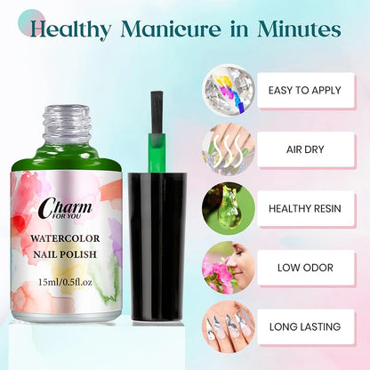 15ml Aquarell Tinte Nagellack Farbe Blühender Effekt Schnell Trocknen Weißer Klarlack Nageldekoration