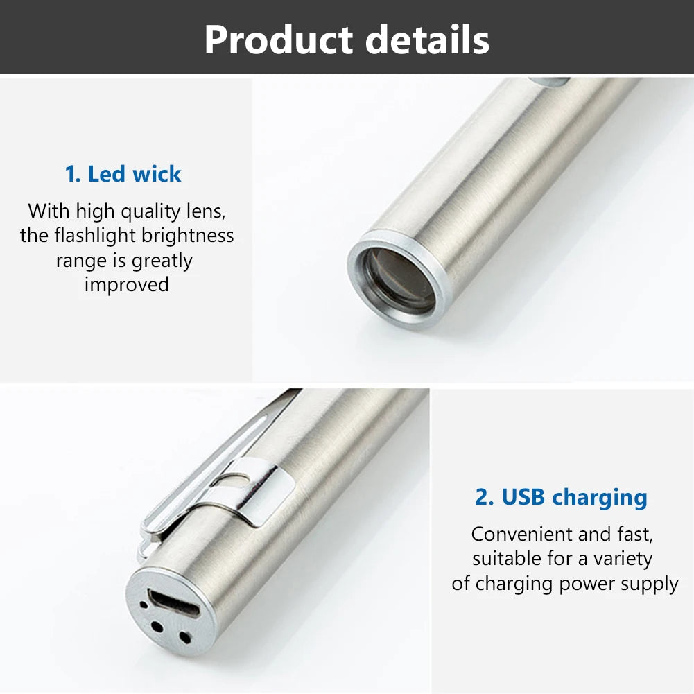 USB Wiederaufladbare medizinische Stiftleuchte Mini Tragbare Taschenlampe LED Taschenlampe Lampe mit Clip 2LED Quellen für Medizinstudenten Arzt