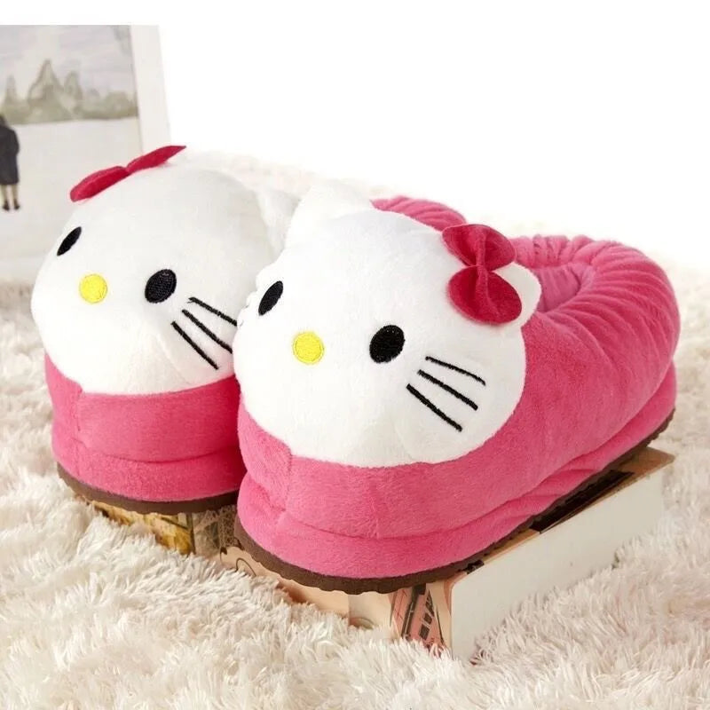 Sanrio Hello Kitty – Plüsch-Hausschuhe mit großem Kopf, Winter-Cartoon-Y2K-Baumwollschuhe, Plüschpantoffeln, Studentenschlappen