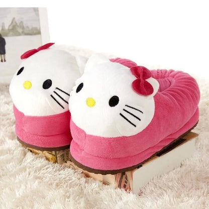 Sanrio Hello Kitty – Plüsch-Hausschuhe mit großem Kopf, Winter-Cartoon-Y2K-Baumwollschuhe, Plüschpantoffeln, Studentenschlappen