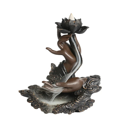 Backflow Räucherstäbchen Brenner, Handgefertigter Lotus Buddha Hand Wasserfall-Räucherstäbchen-Brenner – Für Hausentspannung, Glücksbringer und Feng Shui Dekoration