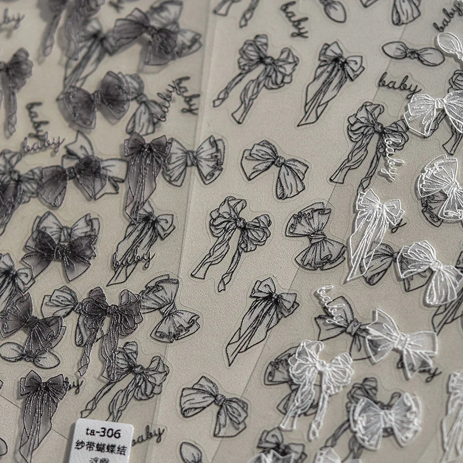 1pcs 5d japanische Bowtie -Nagelaufkleber 2024 Spitzenbogen Langes Ribbon Selbstkleber Nagelkunst Dekorationen Aufkleber Maniküre Abziehbilder DIY