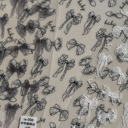 1pcs 5d japanische Bowtie -Nagelaufkleber 2024 Spitzenbogen Langes Ribbon Selbstkleber Nagelkunst Dekorationen Aufkleber Maniküre Abziehbilder DIY