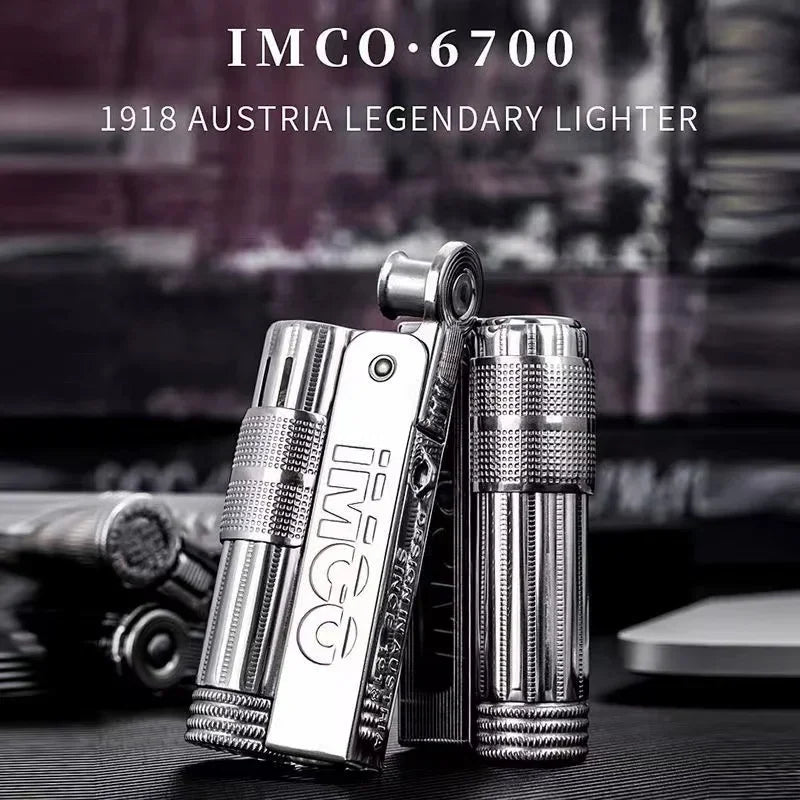 IMCO 6700 Vintage Edelstahl Metall Feuerzeug Österreichisches Benzin Schleifscheibenfeuerzeug Kerosin Serie Original mit Box