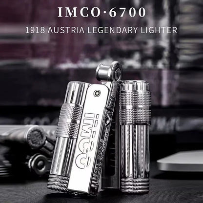 IMCO 6700 Vintage Edelstahl Metall Feuerzeug Österreichisches Benzin Schleifscheibenfeuerzeug Kerosin Serie Original mit Box
