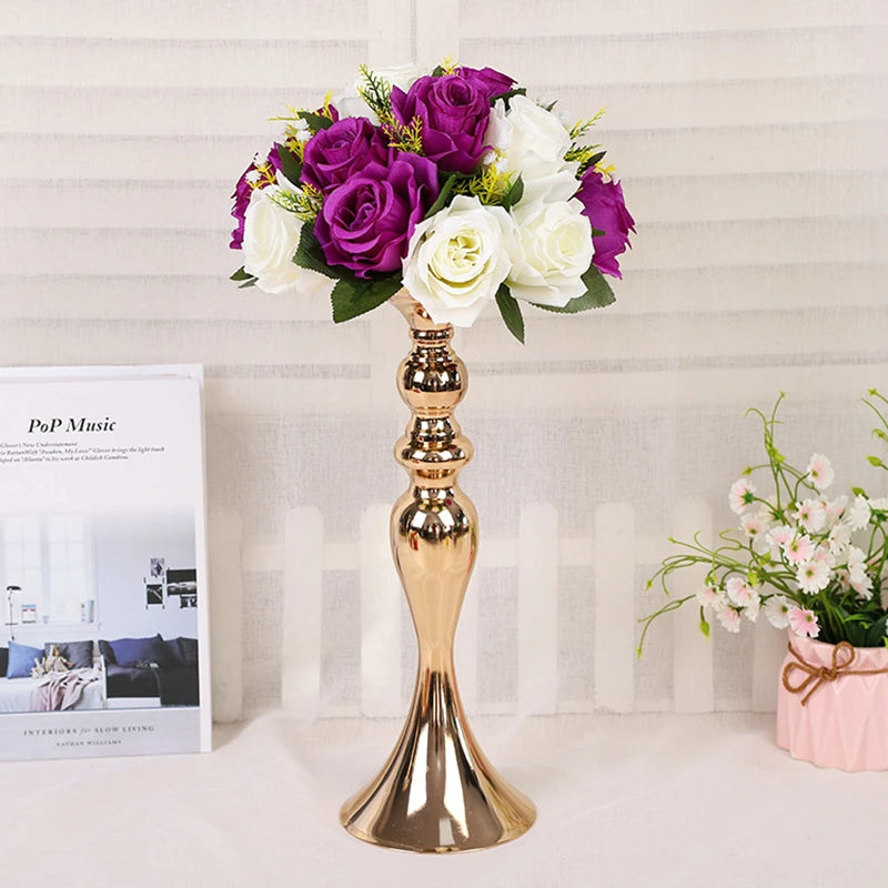 Weiß Golden Silber Kerze Metall Kerzenständer Blumenständer Vase Tisch Tafelaufsatz Event Blumenständer Straße Blei Hochzeit Dekor