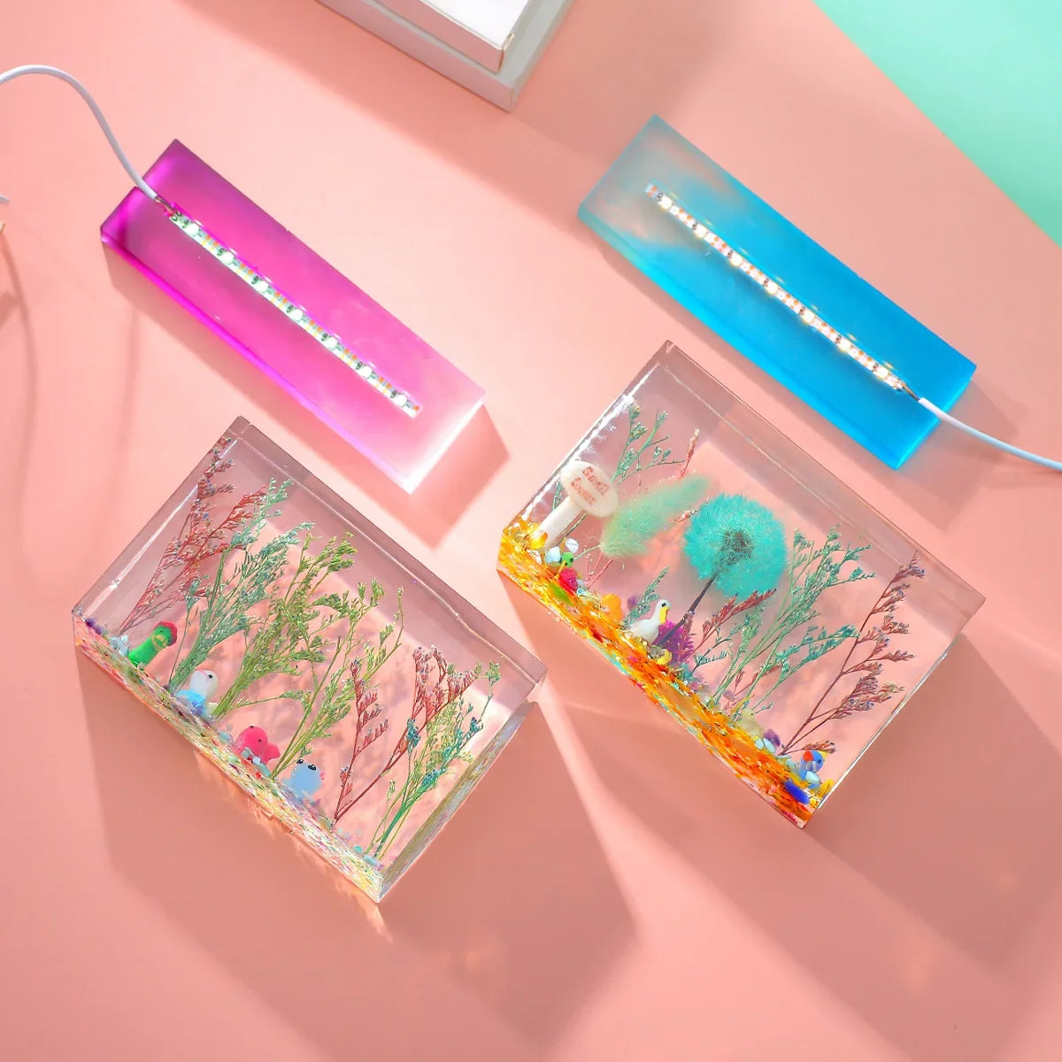 Trockenblume 3D Würfel Ornament, quadratischer LED-Lampenhalter, quaderförmige Silikonform