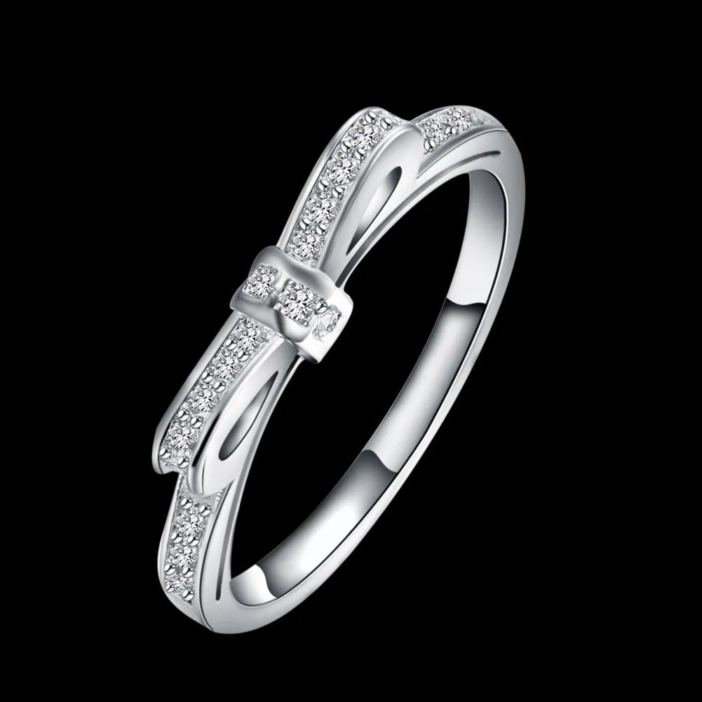Neue beliebte Luxus 925 Sterling Silber Bowknot Kristall Ringe für Frauen Größe 6/7/8/9 Mode Party Geschenke Hochzeit Diamant Schmuck