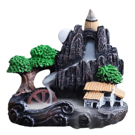 Harz Wasserfall Weihrauch Brenner handgefertigte Brunnen Rauch Landschaft Backflow Weihrauchhalter für Home Office Decor Geschenk
