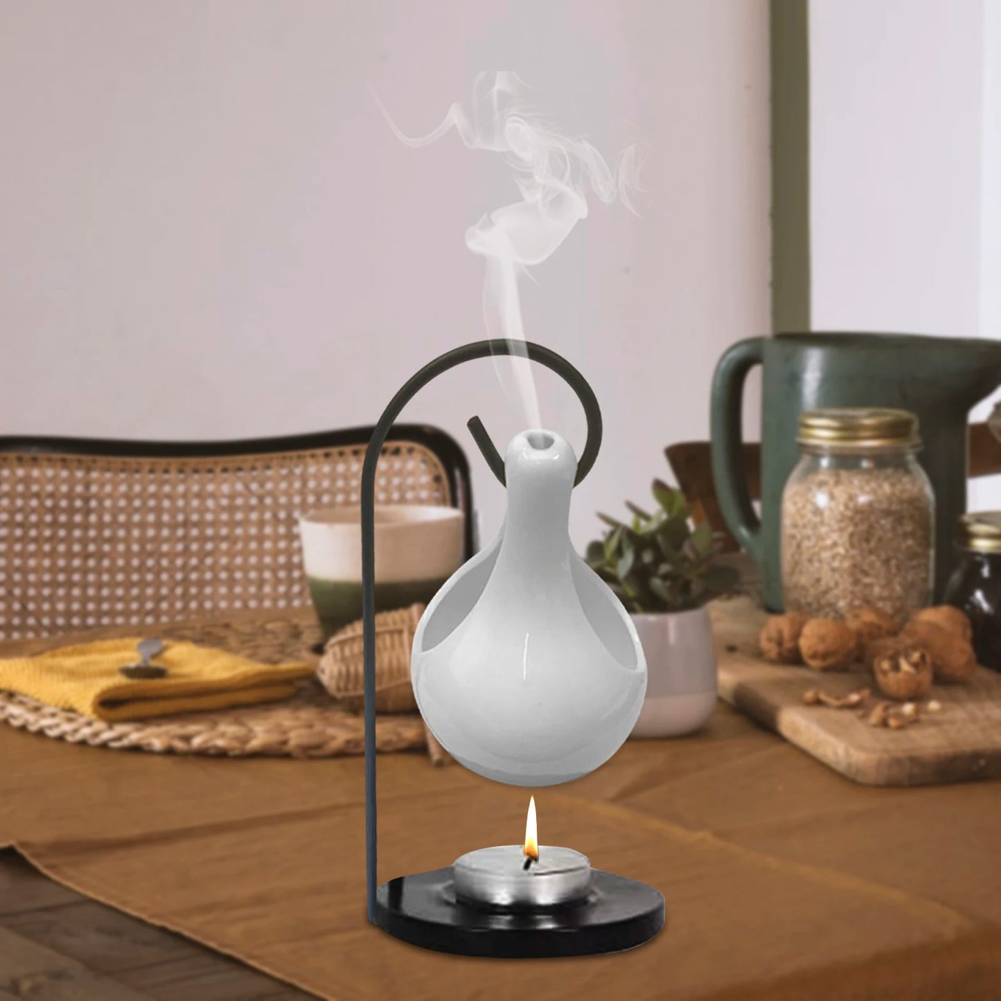 Kerze Duftlampe Ölofen Bambusrahmen Aromabrenner Kerzenhalter Kerzenständer Vase Aromatherapie Ofen Heimdekoration