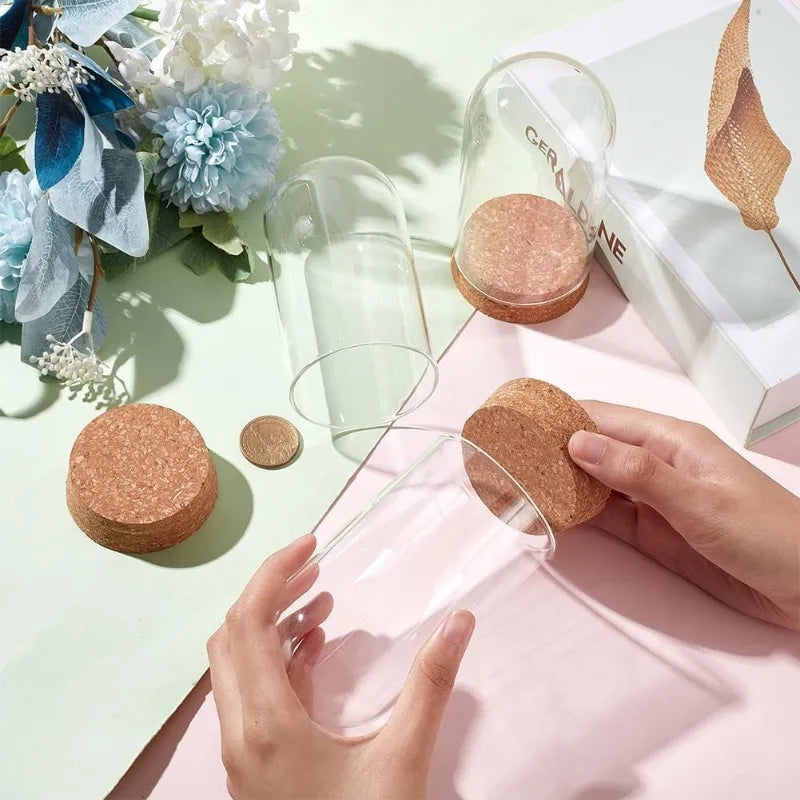 3 Set Kuppel Display Glas Glas mit Kork 65x133mm Glocke Cloche Glas Dekoration Etui für Blumen Pflanzen Exemplare Handwerk Dekorationen