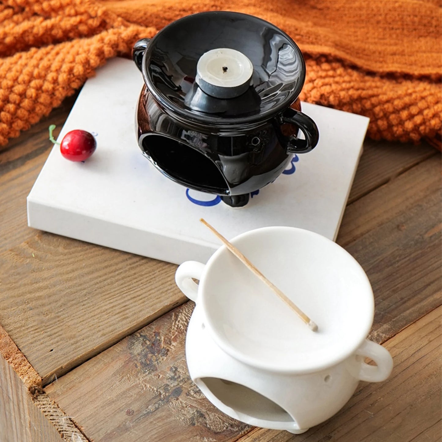 Keramik Teelichthalter und Ätherischer Öl-Diffuser – Desktop Ornament, Duftwärmer für Büro, Yogaraum oder Sauna