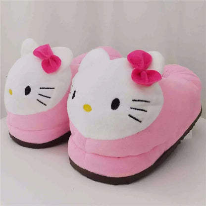 Sanrio Hello Kitty – Plüsch-Hausschuhe mit großem Kopf, Winter-Cartoon-Y2K-Baumwollschuhe, Plüschpantoffeln, Studentenschlappen