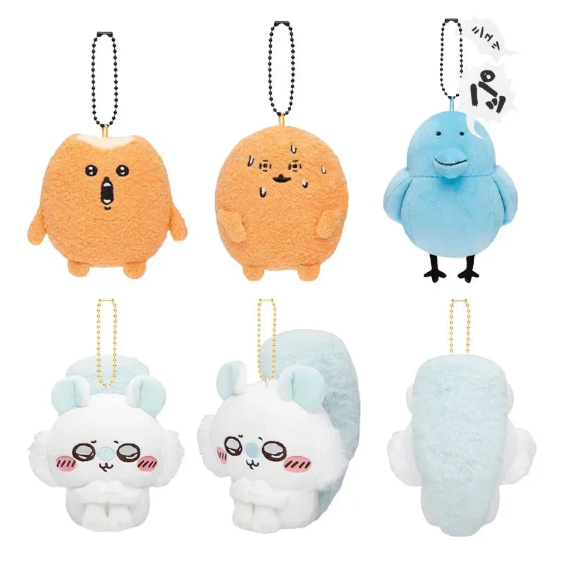 Niedlicher, selbstironischer Bär Chikawa – Hash-Browns, blauer Vogel, Plüschpuppen-Taschenanhänger, fliegendes Eichhörnchen, Anime Momo Cartoon-Schlüsselanhänger-Geschenk
