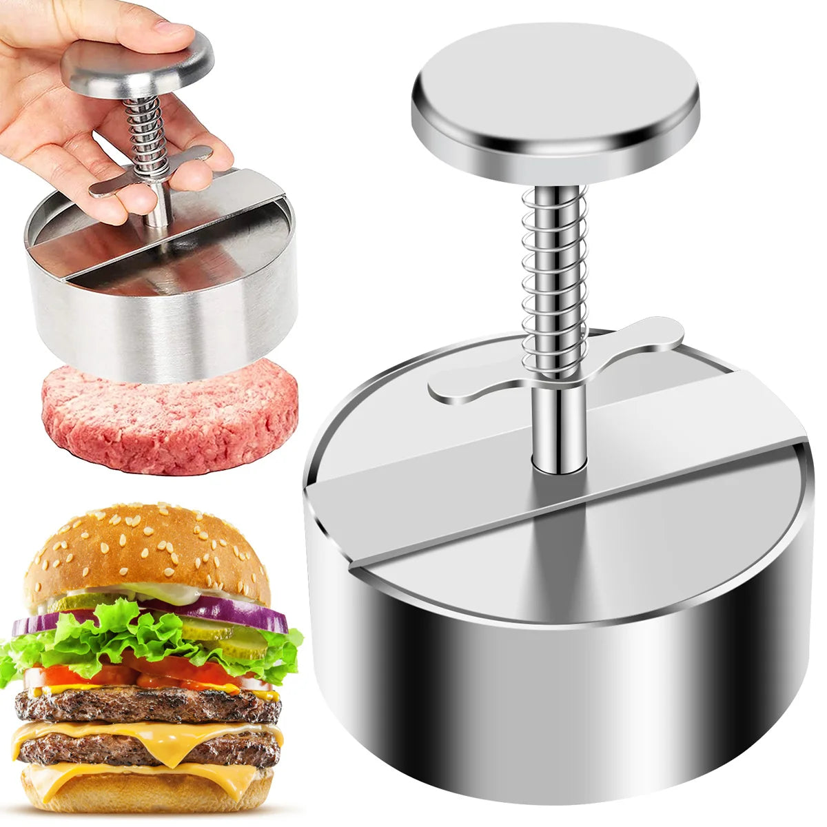 Hamburgerpresse – Patty Maker aus 304 Edelstahl, Antihaft-Burgerpresse für Fleischpatties und dünne Burger