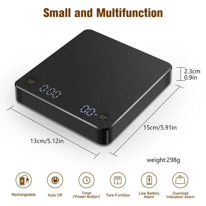 Digitale Kaffeewaage mit Timer LED-Bildschirm Espresso USB 3kg Max.Gewicht 0,1g Hochpräzise misst in oz/ml/g Küchenwaage