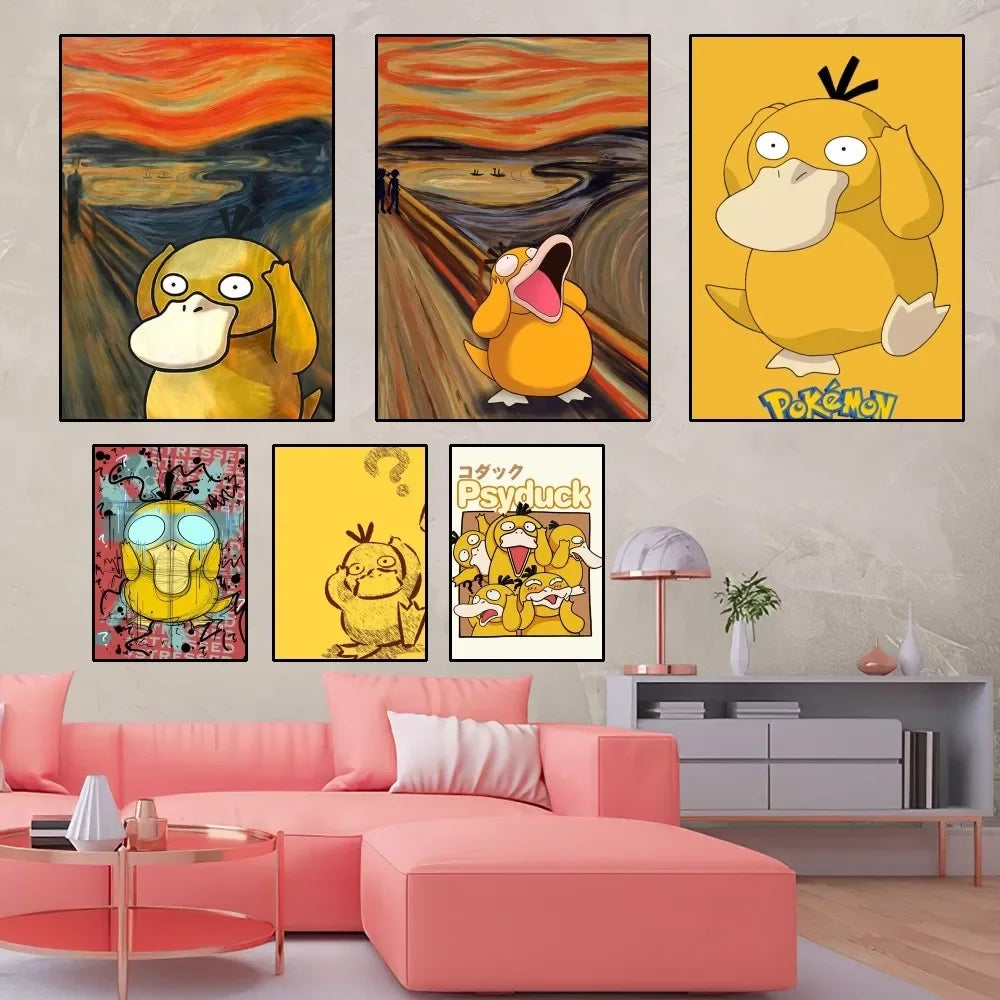 MINISO Pokemon Psyduck Poster Zuhause Zimmer Dekor Wohnzimmer Schlafzimmer Ästhetische Kunst Wandmalerei Aufkleber