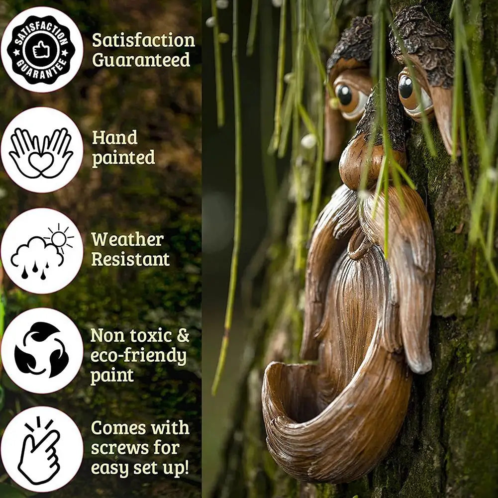 Lustige alter Mann Baumgesicht Umarmung, Gartenkunst, Outdoor-Baumdekoration, amüsante alte Mann Gesichtsskulptur, skurrile Baumgesichts Gartendekoration