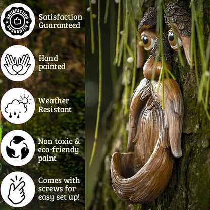 Lustige alter Mann Baumgesicht Umarmung, Gartenkunst, Outdoor-Baumdekoration, amüsante alte Mann Gesichtsskulptur, skurrile Baumgesichts Gartendekoration