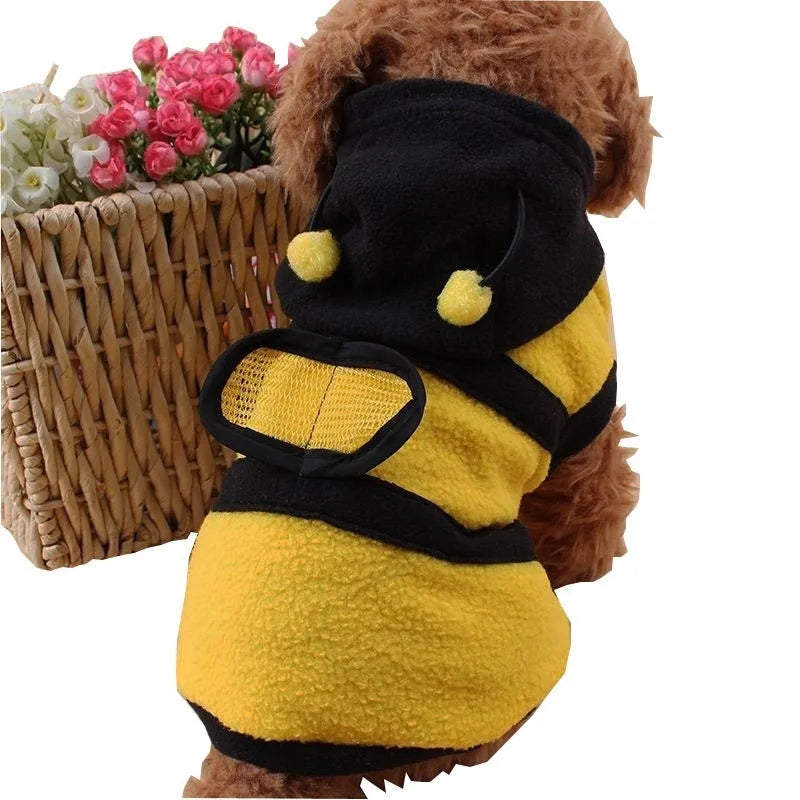 Bienen-Haustiermantel für Welpen: Fleece-Outfit, Kapuzenpullover für Hunde und Katzen, schickes Kostüm, Halloween-Cosplay-Pullover, Haustier-Hoodie.