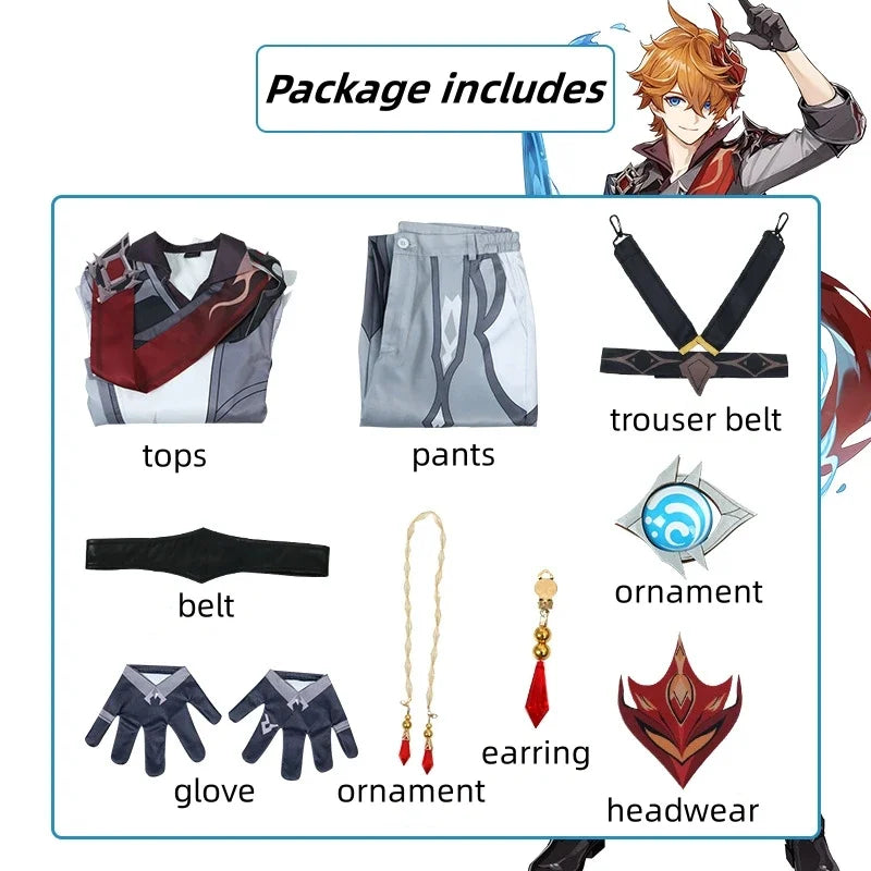 Game Anime Genshin Impact Tartaglia Kostüm: Cosplay-Uniform, vollständiges Set für Halloween-Partys und Aufführungen.