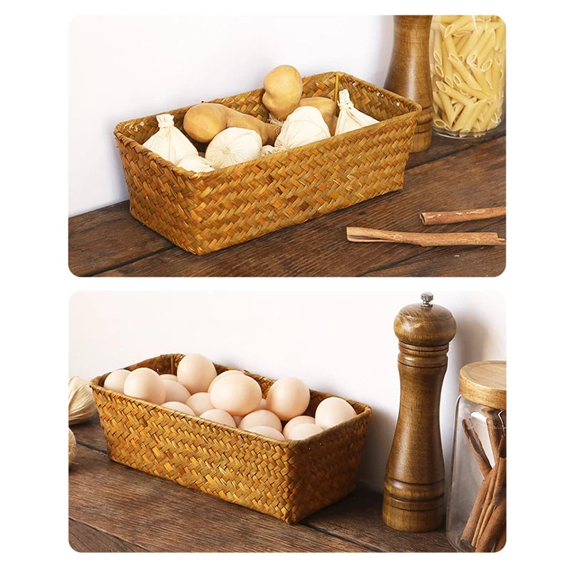 Gewebter Korb zum Organisieren von Kleinigkeiten Aufbewahrungskörbe Schublade Schrank Organzier Desktop Organizer Box Panier Rangement Cesta Mimbre