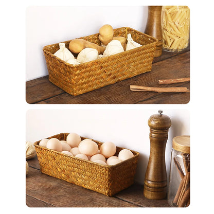 Gewebter Korb zum Organisieren von Kleinigkeiten Aufbewahrungskörbe Schublade Schrank Organzier Desktop Organizer Box Panier Rangement Cesta Mimbre