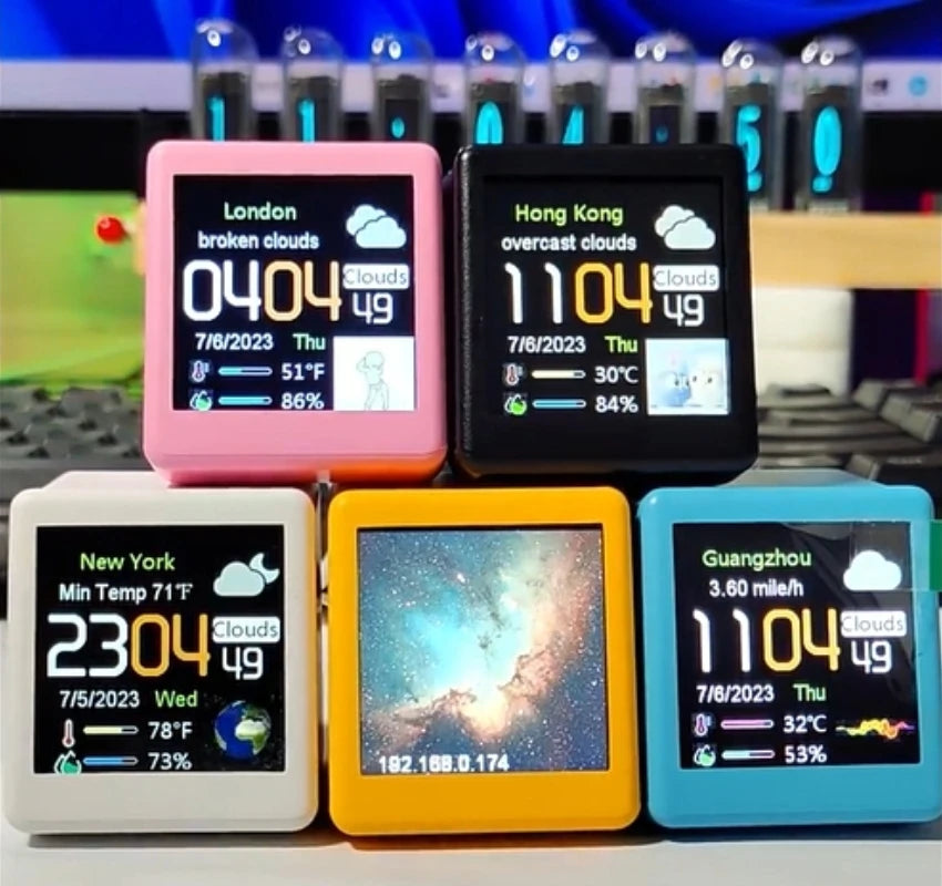 MINI Size Smart WIFI Wettervorhersagestation Uhr für Gaming Desktop-Dekoration. DIY süße GIF-Animationen und elektronisches Album