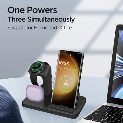 3 in 1 Ladestation für Samsung S23 S22 S21 Note 20 Z Fold Mehrere Geräte Kabelloses Ladegerät für Galaxy Watch 5 Pro 4 3 Knospen