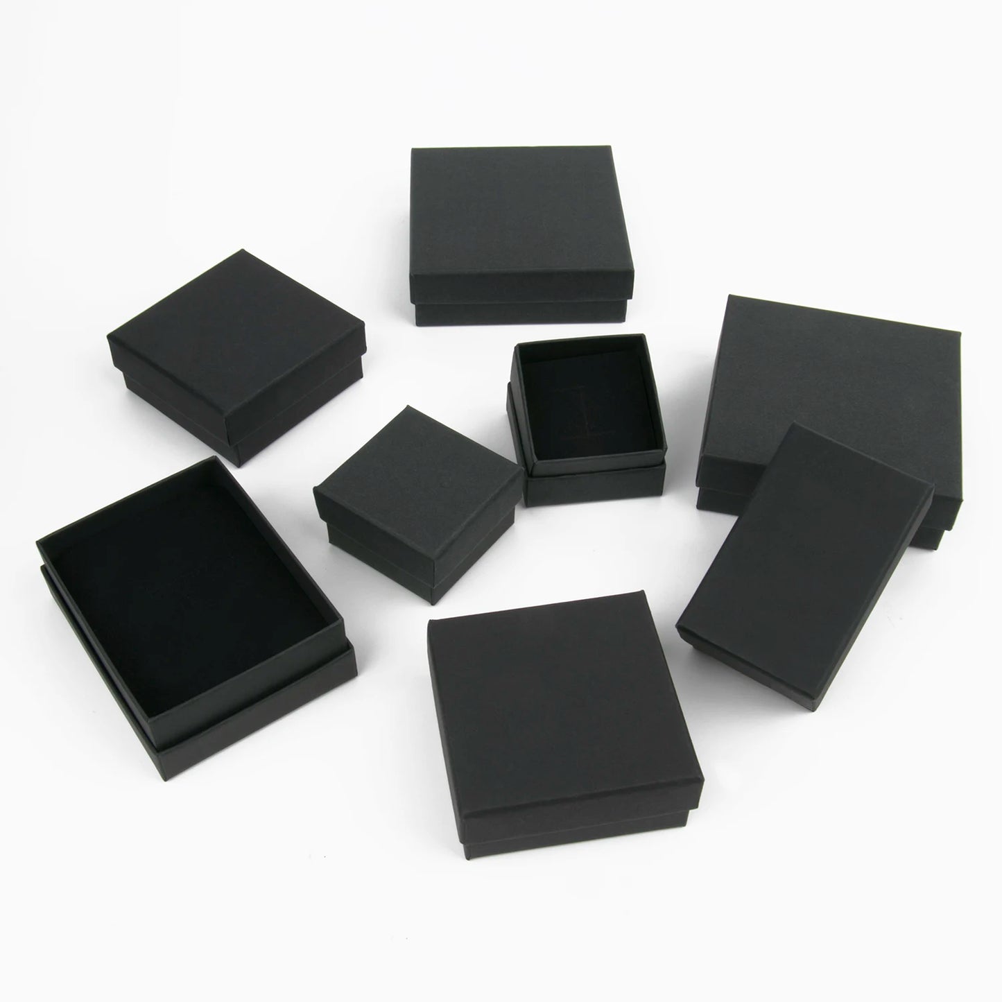 Schwarzes Papiermaterial, Schmuckschatullen, Karton, Anhänger, Geschenkbox, Taschen, rechteckige Halskette, Armbänder, Ohrringe, Verpackung, Aufbewahrungsboxen
