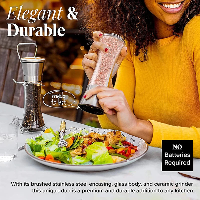 Salz- und Pfeffermühlen Nachfüllbare Gewürzmühle aus Edelstahl Pfefferstreuer Einstellbare Mahlwerke für den Rauheitsgrad Küchenhelfer