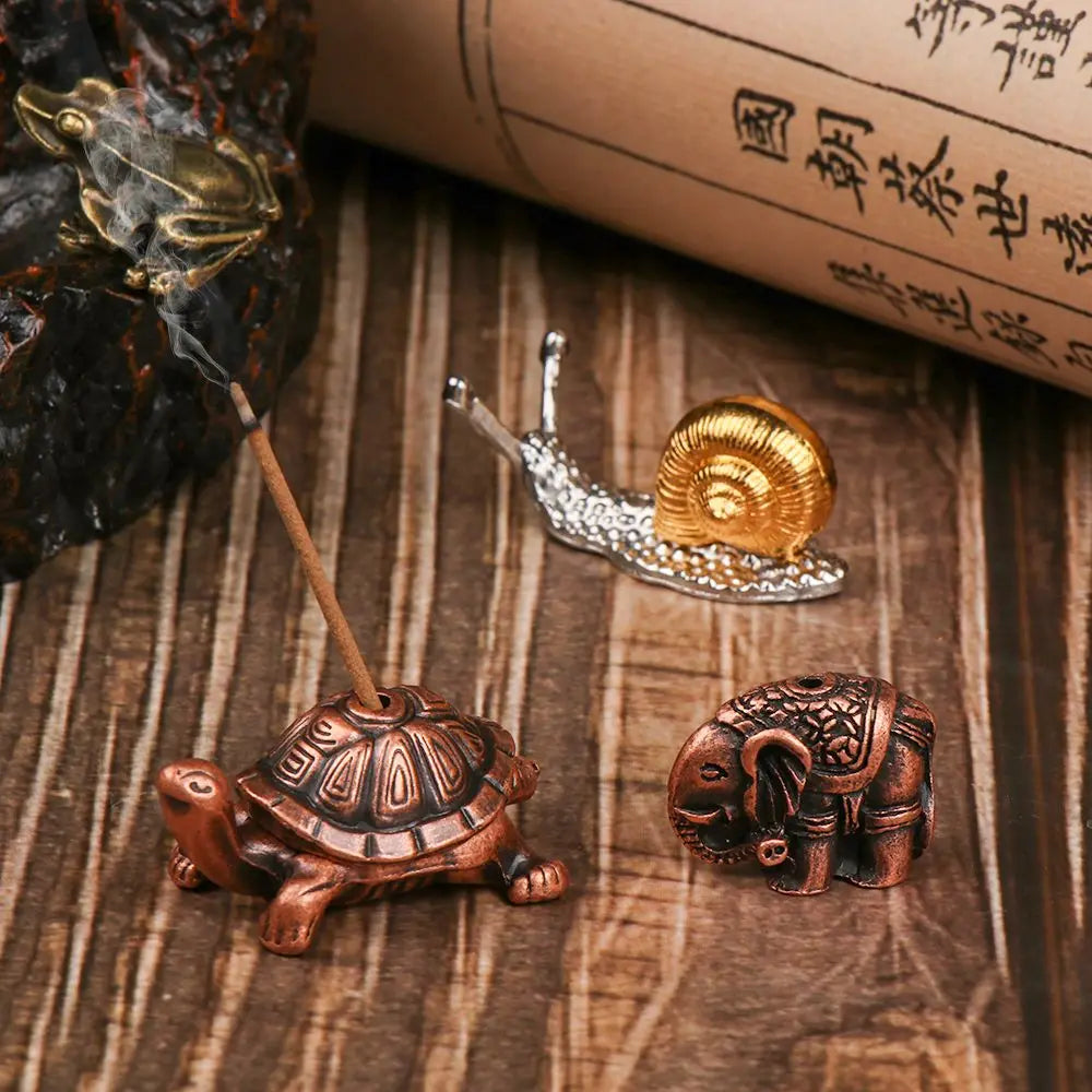 Retro Tier Skulptur Messing Frosch Schnecke Schildkröte Form Weihrauchfass Zen Meditieren Stab Halter Brenner Ständer Weihrauch Holde Wohnkultur