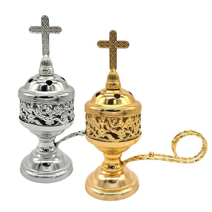 Europäischer Stil Haushalt Räucherstäbchen Brenner Weihrauchkegel Halter mit Kreuz Kleine Messing beschichtete Räucherstäbchen Brenner Bronze Farbe Katholisch