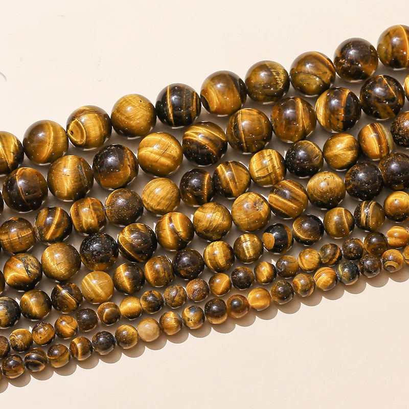 6 mm, 8 mm, 10 mm Natürliche Gelbe Tigeraugen-Perlen – Runde Tigerauge-Steine, Lose Perlen für DIY Halbfertige Schmuckzubehör