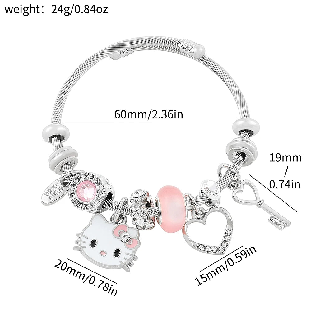 Sanrio Cartoon Charms Armbänder Kawaii Hello Kitty Perlen Anhänger Handketten Niedlicher Armreif Schmuck Accessoires Geschenke für Mädchen