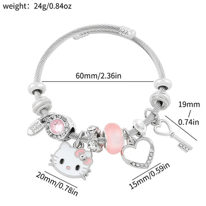 Sanrio Cartoon Charms Armbänder Kawaii Hello Kitty Perlen Anhänger Handketten Niedlicher Armreif Schmuck Accessoires Geschenke für Mädchen