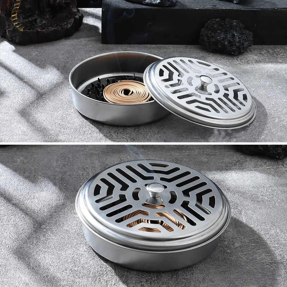 Sandelholz Rack Repellent Räucherstäbchen Platte mit Deckel – Mückenabwehr, Metallablage für Moskitospiralen, nützlich für Zuhause, Hotel und langlebig