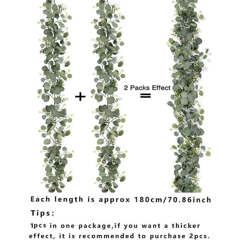 Künstliche Eukalyptusblätter Girlande, Grüne Ranken, Kunstpflanze mit weißen Blumen und Beeren, für Hochzeits-, Heim- und Partydekoration